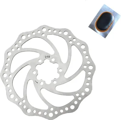 Produktbild von M-WAVE 160mm Fahrrad Bremsscheibe BD-160 mit 6 Schrauben in silber inkl. 1 x Schlauchflicken