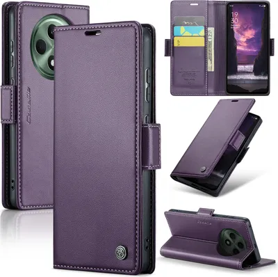 Produktbild von Lederhülle für Oppo Reno12 F 4G/Reno12 F 5G Brieftasche Kartenfach Schutzhülle mit Standfunktion Lila