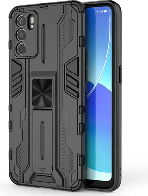 Produktbild von OPPO Reno 6 Hülle, Dual Layer PC TPU Bumper Stoßfest Ständer Schutzhülle für OPPO Reno 6 Schwarz