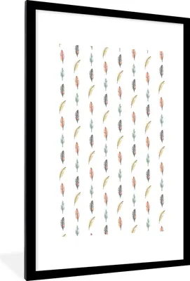 Produktbild von MuchoWow® MuchoWow® Gerahmtes Poster Federn - Farben - Muster 60x90 cm - Poster mit zchwarzem Bilderrahmen - Dekoration - Wandposter Wohnzimmer - Hochwertig