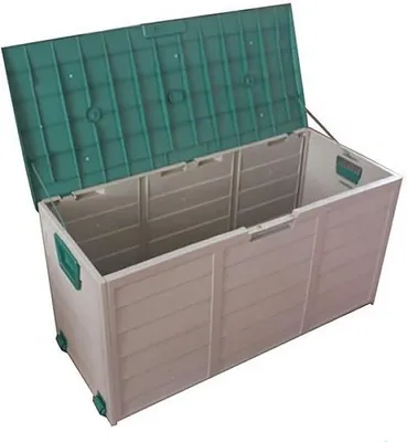 Imagen del producto de Caja de almacenamiento para exteriores, plegable y con cerradura. Caja de plástico con tapa, ideal para jardín, piscina, balcón, terraza y muebles