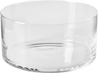 A clear glass bowl on a white background.