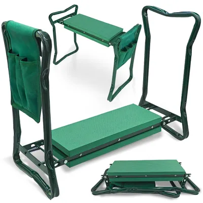 Produktbild von SEVERNO Garden RUSSELL 3in1 Kniebank Klappbar Gartenhocker mit Werkzeugtasche, Kniekissen Kneeler Kniematte EVA Polsterung Gartenhilfe 150kg