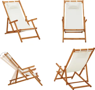 Image de vidaXL Chaise de plage pliante en bois massif d'eucalyptus et tissu crème - Chaise de plage - Chaises de camping - Chaises de camping