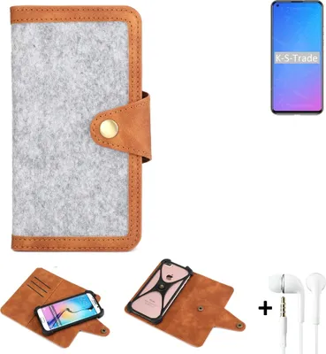 Produktbild von K-S-Trade Handyhülle + Kopfhörer kompatibel mit Doogee N30 Schutzhülle Filz Hülle Kunstleder hellgrau braun (1x)