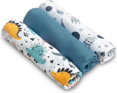 Obrázok produktu pre SENSILLO mušelínová súprava plienok na odgrgnutie dieťaťa 3-pack mušelínové utierky 70x80 cm modré
