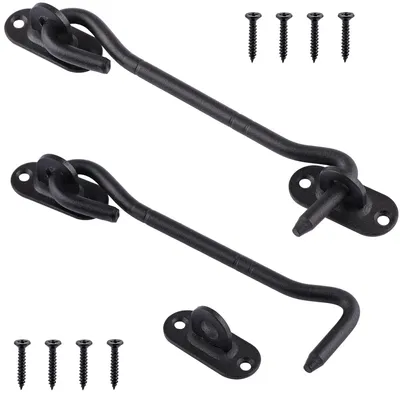 Productafbeelding van 2 stuks deuropsluiting, roestvrijstalen cabinedeurvergrendeling met schroefogen, zwart/zilver (4/6/8 inch) (zwart, 6 inch)