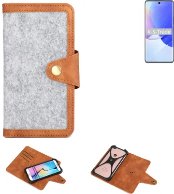 Produktbild von K-S-Trade Handyhülle kompatibel mit Huawei nova 9 Schutzhülle Filz-Hülle Kunst-Leder hellgrau braun (1x)