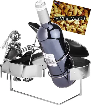 Immagine prodotto di BRUBAKER Portabottiglie da vino pianista con pianoforte - scultura in metallo portabottiglie - 22 cm - regalo per gli appassionati di pianoforte - con biglietto d'auguri