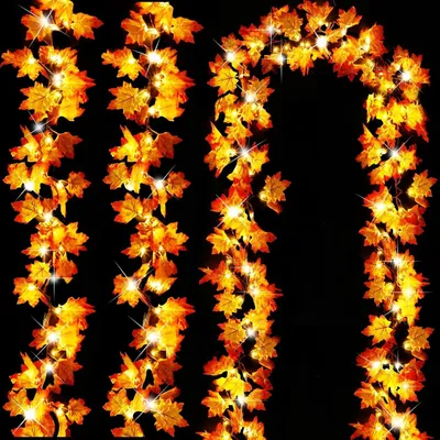 Obrázok produktu pre Reťaz svetiel – jeseň – 3 metre – 20 LED diód – listy javora – girlanda – jesenná dekorácia – Halloween – Thanksgiving – záhrada