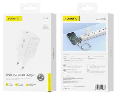 Zdjęcie produktu dla Foneng Ładowarka Sieciowa Eu55 Gan Pd 20W 1Xusb-C Biały