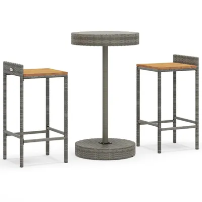 Produktbild von 3-tlg. Gartenbar-Set Grau Poly Rattan & Massivholz Akazie
