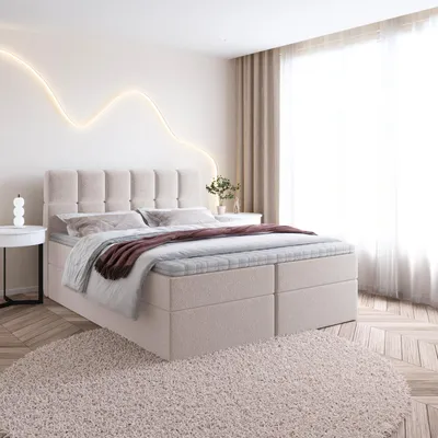 Produktbild von Bett Boxspringbett SELA 2 Topper T25 mit Bettkästen - Doppelbett, Stauraum, Schlafzimmer, Polsterbett, Bettgestell (120x200, Beige - Fredo 10)