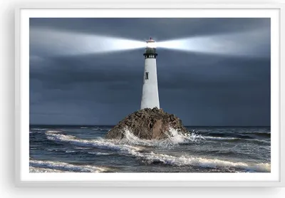 Produktbild von Gerahmtes Poster - Weißer Rahmen - Leuchtturm Meer - 91,5x61 cm - Wand Bild - Wanddeko - Wandbilder - Kunstposter - Wandposter - Bilderrahmen - Bilder - Kunstdruck - Wandbild - P2WAA91x61-3550