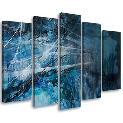 Produktbild von 5-teiliges leinwandbild frau blau 100x70 cm Feeby blau wandbild bereit zum aufhängen