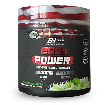 Produktbild von EAAs Power EAA & BCAA Aminosäurenpulver 300g Grüner Apfel | Mit L-Glutamin für Muskelaufbau & Regeneration | Black Hammer USA