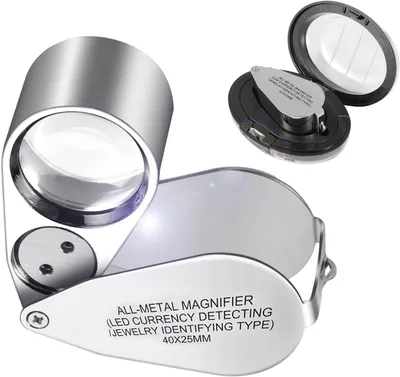 Juwelier-Lupe 40x, zusammenklappbar, Metall, LED-Licht