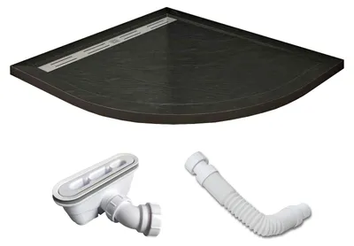 Produktbild von Duschspa 80x80x3cm Viertelkreis Duschwanne mit Ablaufgarnitur Schwarz Steinoptik Duschtasse Duschbecken Brausewanne