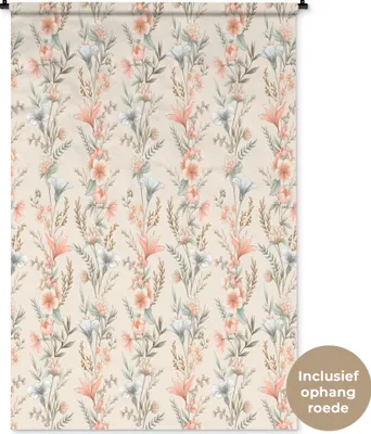 Produktbild von MuchoWow® Wandteppich Wandbehang Blumen - Vintage - Muster 120x180 cm Tapisserie Dekoration Wandtuch - Schlafzimmer - Dekorationen für das Haus