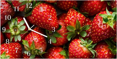 Produktbild von Wanduhr aus Glas mit Motiv Frische Erdbeeren- 60 x 30 cm - inkl. Aufhängesystem