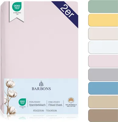 Imagen del producto de Sábanas bajeras de punto de algodón 100%, 2 unidades, de 60x120 cm y 70x140 cm, para cuna de bebé