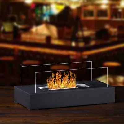 Produktbild von Tischkamin Zimmerkamin Dekokamin Bioethanol schwarz rechteckig Tischfeuer Glaskamin mit Löschstempel TOP MULTI
