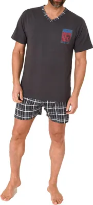 Produktbild von Normann Herren kurzarm Schlafanzug Shorty Pyjama mit Hose in Karo Optik ; anthrazit , 54