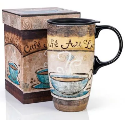 Immagine prodotto di Tazza in Vetroceramica con coperchio, capacità 500 ml, design "Café-au-Lait", adatta al microonde e alla lavastoviglie, confezione regalo