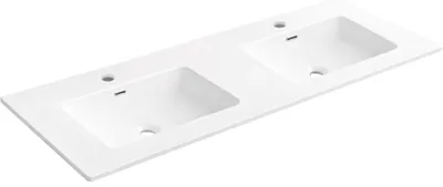 Productafbeelding van CERANO - Keramische wastafel met twee kommen - Meubelvariant - Wit, glanzend - 121x46,5 cm