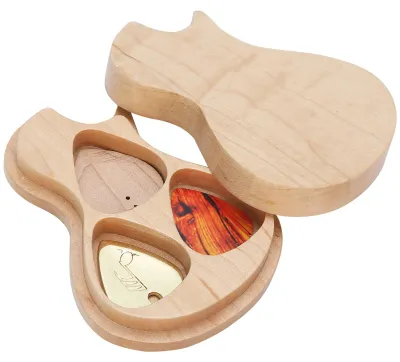 Produktbild von Gitarrenplektrum-Box aus massivem Ahornholz, 3 Plektren, Geschenk für Gitarristen, Musikinstrumentenzubehör