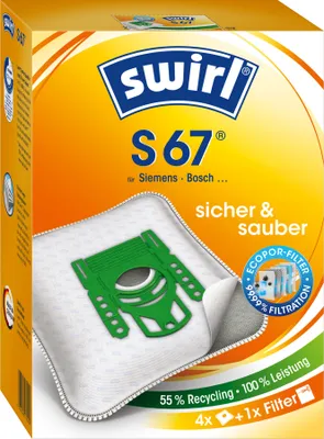 A product package for Swirl S67 vacuum cleaner bags.