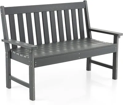 Produktbild von GOPLUS 2-Sitzer Gartenbank aus HDPE, wasserdichte Terrassenbank mit hohe Rückenlehne und Armlehne, stabile Sitzbank mit Lattenrost, Grau