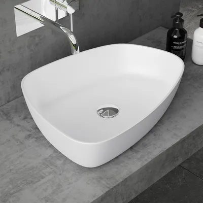 Immagine prodotto di doporro Lavabo da Appoggio Bianco Opaco 51x38x12cm Lavandino Bagno Slim Design Moderno Lavello da Minerale Fuso Colossum806