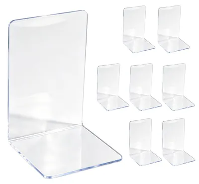 Imagen del producto de Soportes para libros, 8 unidades - Transparente - Antideslizantes - Diseño estable - 10 x 10 x 13 cm - Acrílico de alta calidad - Resistentes al vuelco - Soportes para libros