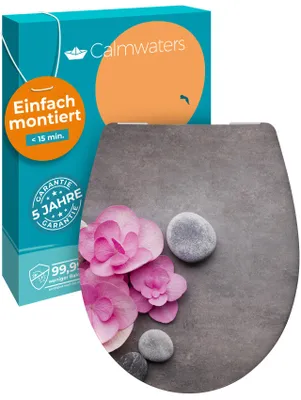 Produktbild von Calmwaters® WC Sitz Motiv Wellness Orchidee einfache Montage, Toilettendeckel bis 250 kg, EU, antibakterieller Duroplast, Absenkautomatik, 2 Montage Optionen, abnehmbar, Klobrille, oval