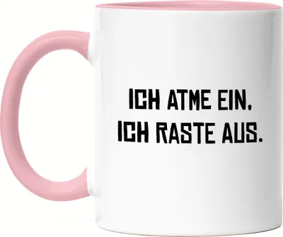 Produktbild von Ich atme ein Ich raste aus Tasse Rosa Geschenk Büro Mitarbeiter Chef Humorvolles Motiv