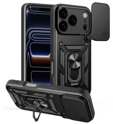 Produktbild von Hülle für iPhone 17 Pro Magnetische Ring Ständer Halter Dia Kameraschutz TPU Bumper Silikon Schutzhülle Schwarz