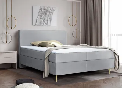 Produktbild von Boxspringbett 160 x 200 cm mit Matratze und Topper, minimalistischem Design, Bonellmatratzen H4 Grau Liguria