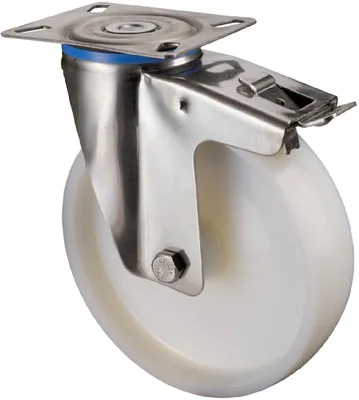 Image de BS Rollen Roulette pivotante A90 avec blocage total diamètre 80mm capacité de charge 100kg roue en plastique blanc plaque 95x80mm - H120.A90.080