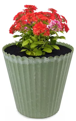 Immagine prodotto di Vaso da fiori ondulato verde come vaso per piante da esterno, rotondo 25 cm