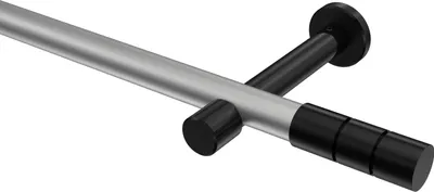 Produktbild von Interdeco Gardinenstange / Vorhangstange Silbergrau / Schwarz, Typ Prestige Elanto (Rillenzylinder) ohne Ringe, 20 mm Ø 1-läufig, 200 cm