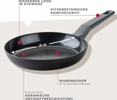 Produktbild von Fackelmann Pfanne 24cm Statement  Keramik beschichtete Pfanne - Recyceltes Aluminium mit Antihaft-Beschichtung, Wabenbodenstruktur  Für alle Herdarten inklusive Induktion, -frei