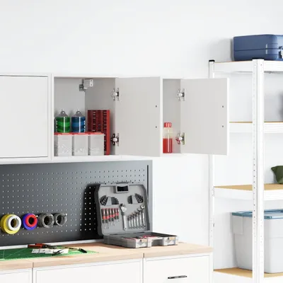 Obrázek produktu pro vidaXL Garážové nástěnné skříně 2 ks. Bílý materiál na bázi dřeva