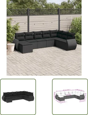 Produktbild von The Living Store 8-tlg. Garten-Sofagarnitur mit Kissen Schwarz Poly Rattan