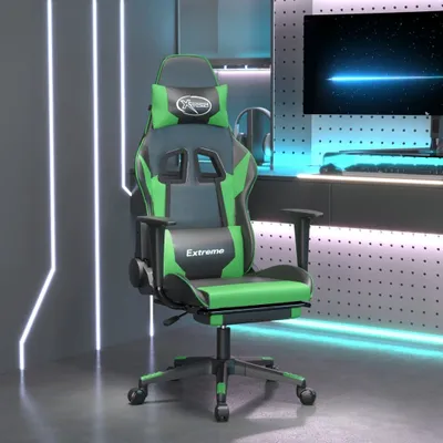 Obrázok produktu pre The Living Store Herná stolička s podnožkou z čiernej a zelenej umelej kože