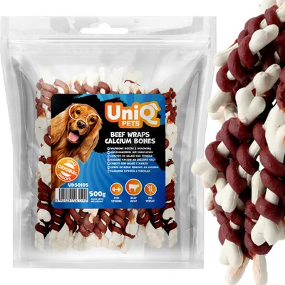 Productafbeelding van Leckerli, snack voor honden, UniQ Pets, rundvleesblokjes, 500g