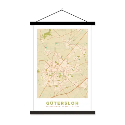 Produktbild von MuchoWow® Textilposter Gütersloh - Karte - Stadtplan - Vintage 60x90 cm mit schwarzem Rahmen - Poster Wohnzimmer