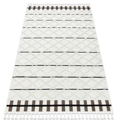 Zdjęcie produktu dla Dywan SEVILLA Y611A kratka, romby brązowy /  Frędzle berberyjski marokański shaggy biały 240x330 cm