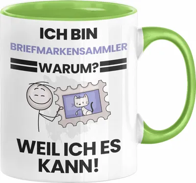 Produktbild von Briefmarkensammler Geschenk Tasse Lustiger Spruch Ich Bin Briefmarkensammler Warum Weil Ich Es Kann Geschenkidee Bester Briefmarkensammler Geburtstag Kaffee-Becher (Grün)