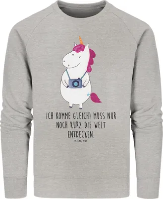 Produktbild von Mr. & Mrs. Panda Bio Pullover Einhorn Fotograf Größe S - Heather Grey - Geschenk, Rundhals, Kamera, Einhörner, Unicorn, Baumwoll, Pulli, Sweatshirt, Sweater, Urlaub
